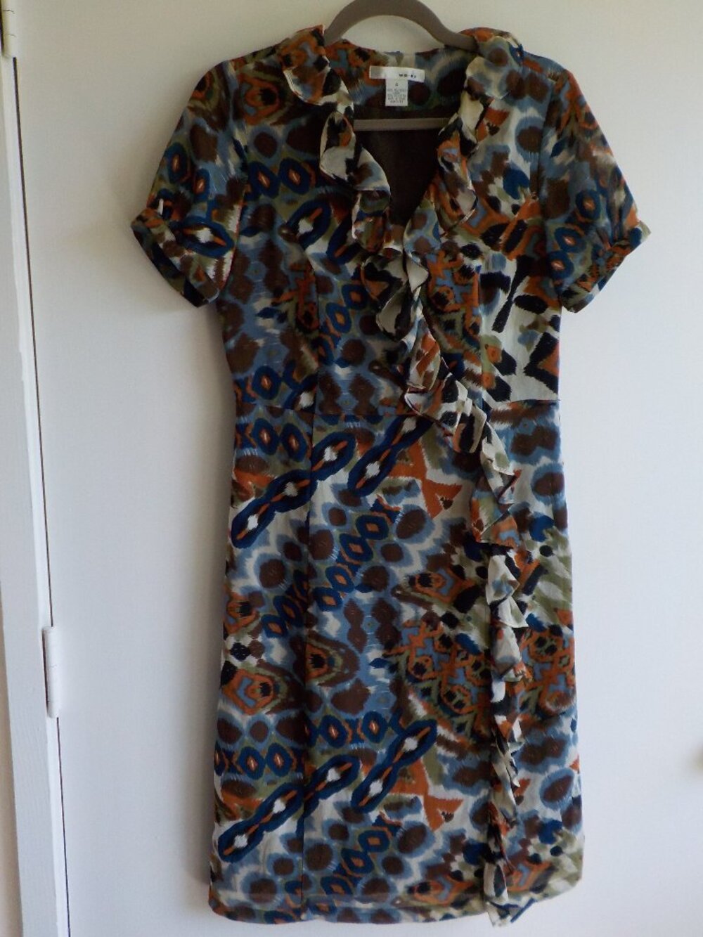 WD-NY Dress - Size 4 - Ruffle Waisted Short Sleeve Lined Multicolor (2443)